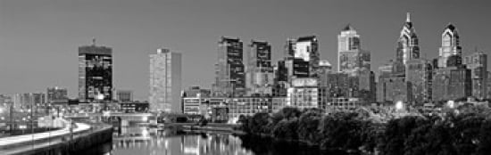 US Pennsylvania Philadelphia skyline night Canvas Art - Panoramic Images (18 x 6)