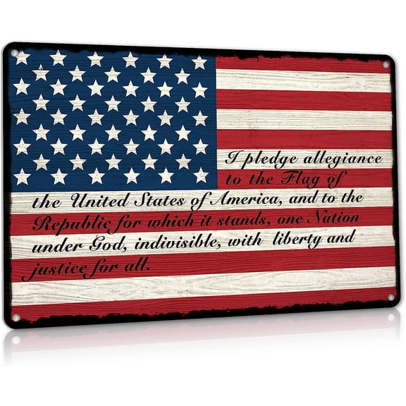US Pledge of Allegiance Metal Tin Signs Vintage Man Cave Bar Wall Decor USA American Flag Patriotic Gift, 12x8 Inch Aluminum