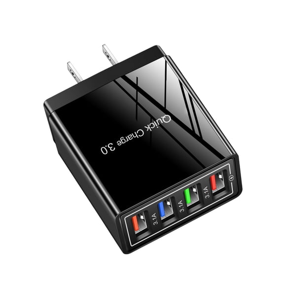 US Plug 3.1A 4-Port USB Fast Charger, QC 3.0 LED Charging Hub Wall Power Adapter for Mobile Devices(F)