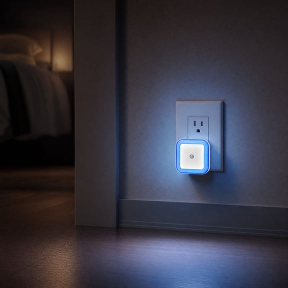 US Plug In LED Night Light, Smart Light Sensor Auto On/Off Night Lamp, Energy Saving Wall Socket Nightlight for Bedroom, Hallway, Bathroom, Kitchen, Nursery, Staircase and Corridor, Blue