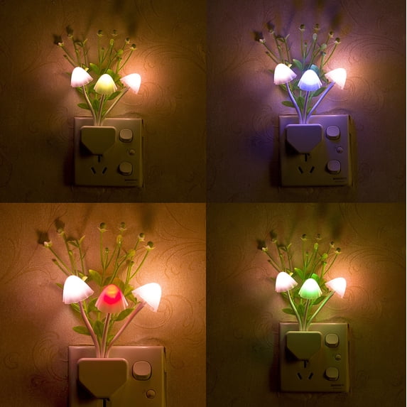 US Plug LED Sensor Color Changing Night Light - Mushroom Water Grass Wall Lamp, Auto on/off Romantic Colorful Wall Sconce, Ideal for Home Bedroom Room Hallway Decor & Night Lighting, 4*2in, White