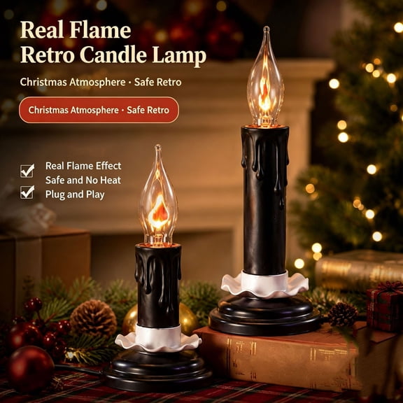 US Plug Simulated Flame Candle Lights, Tall And Short Lotus Base Electric Candles, Flickering LED Candle Lamps for Halloween Home Wedding Party, Atmosphere Lighting Tabletop Decoration, B