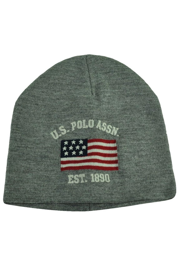 US Polo Assn Association Brand Flag Logo Cuffless Hat Grey Beanie Knit Toque