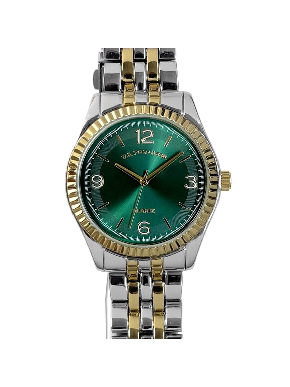 US Polo Ladies Two-Tone Bracelet Watch with Green Dial; USC80893WM