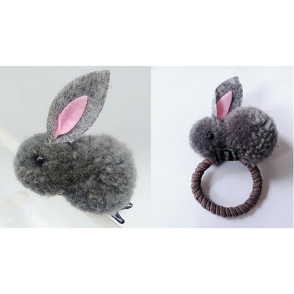 US Pompom Ball Rabbit Hair Rope Tie Ponytail Holder + Hair Clip Girl Gift Set