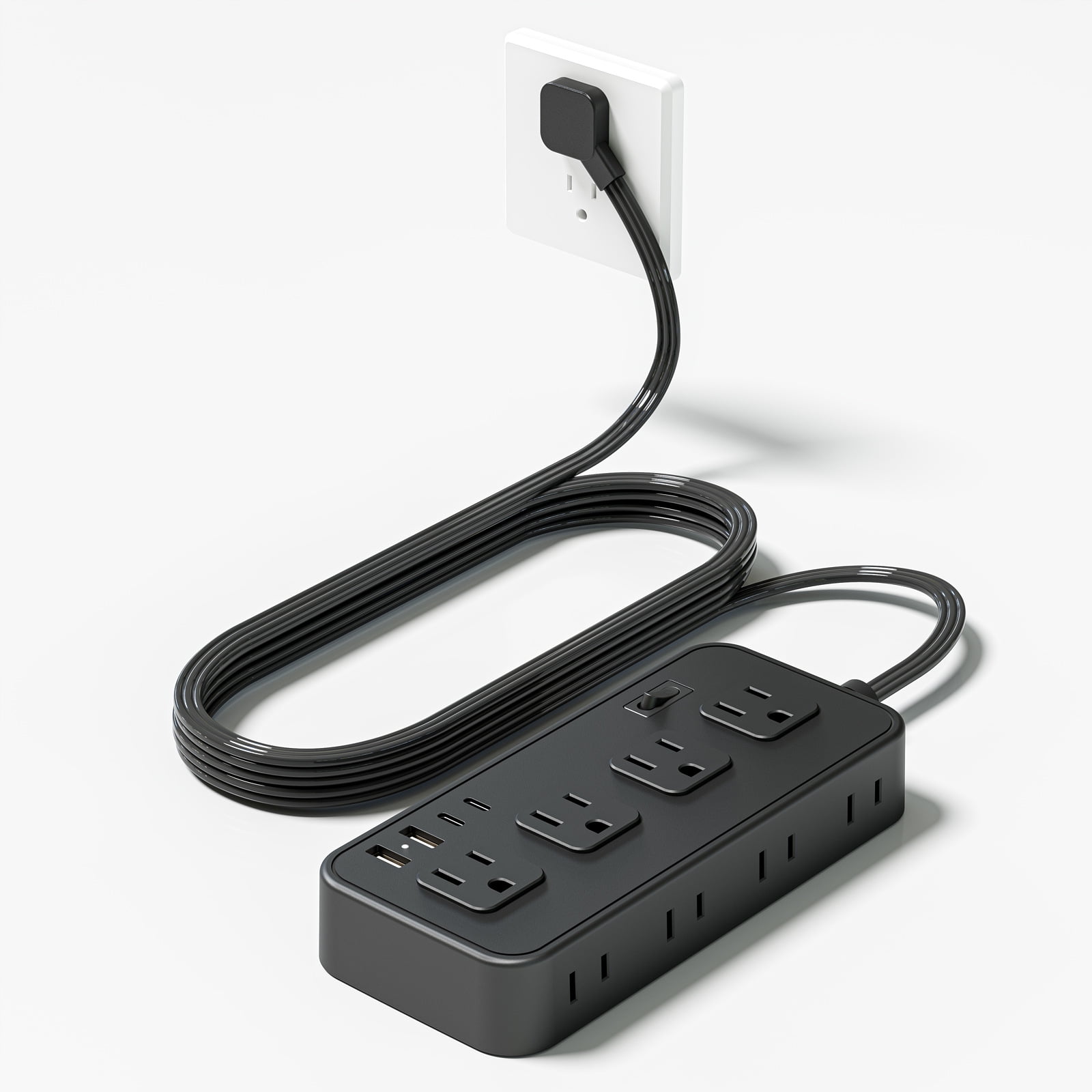 US Power Strip 8 Outlets Surge Protector 12 in 1 Charging Station2 USB C 2 USB Ports,5FT Flat Plug Extension Cord for Home