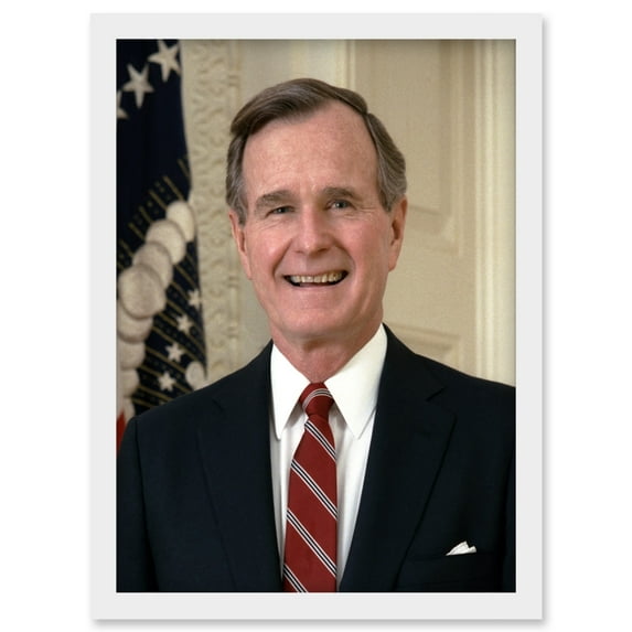 US President George H W Bush Portrait Photo Artwork Framed Wall Art Print A4