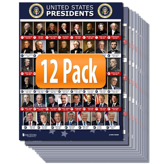 US Presidents posters 12 pack Binder Size 8.5x11 NEW 2026 47nth Second Term (Cardstock)Young N Refined