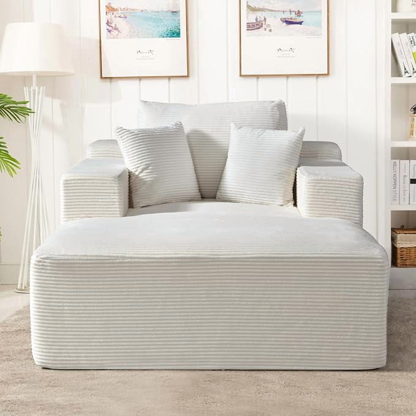 US Pride Chaise Lounge Chair Indoor – Oversized Corduroy Couch with Wide Armrest & Throw Pillows