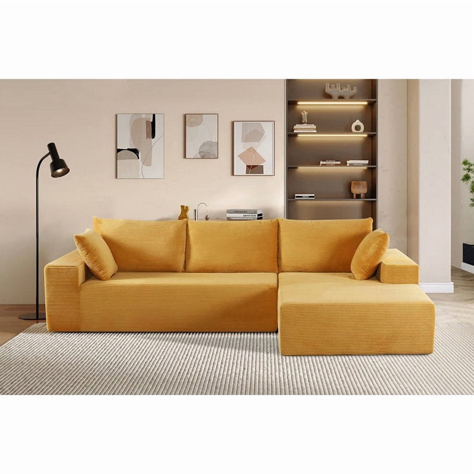 US Pride Compression sectional sofa in soft corduroy right hand facing