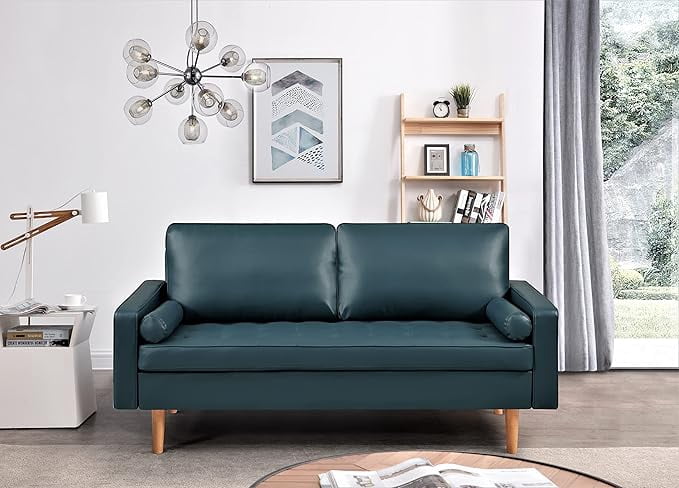 US Pride Faux Leather Sofa for the Modern Living Room with Removable Cushions and Solid Wood Legs