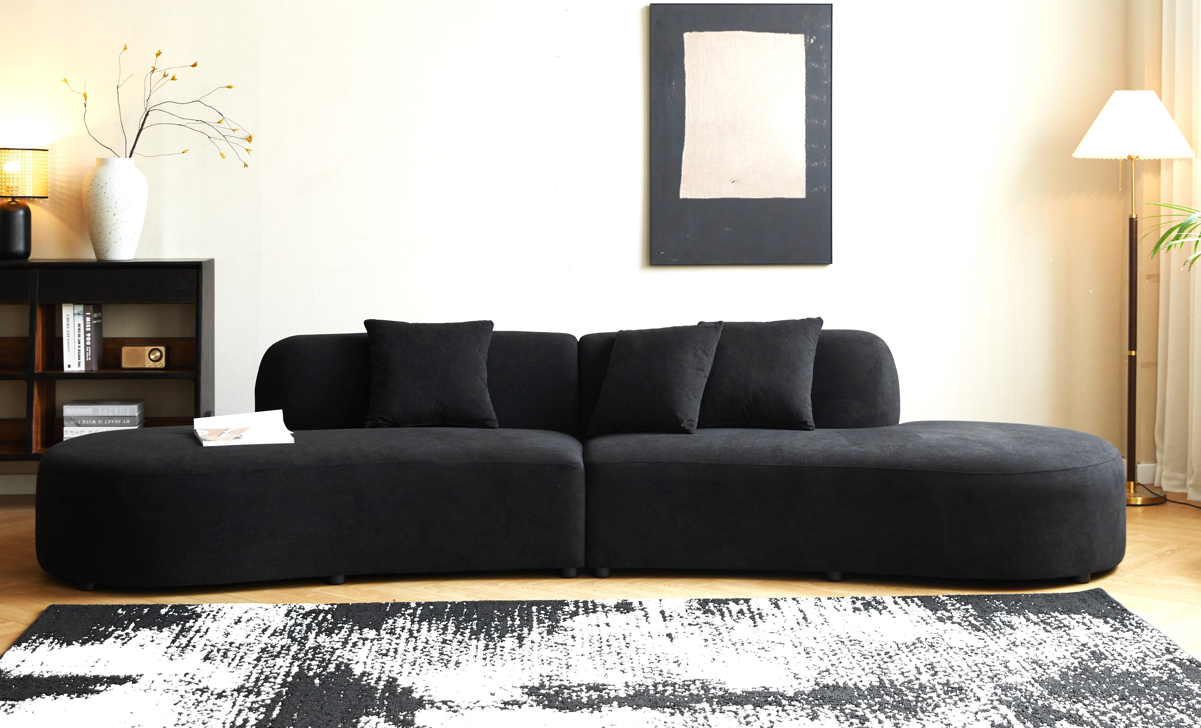 US Pride Furniture 132.3 inch Large Size Elegant Half Moon Design Curved 6-Seat Sofa with High-Density Foam Filled Black