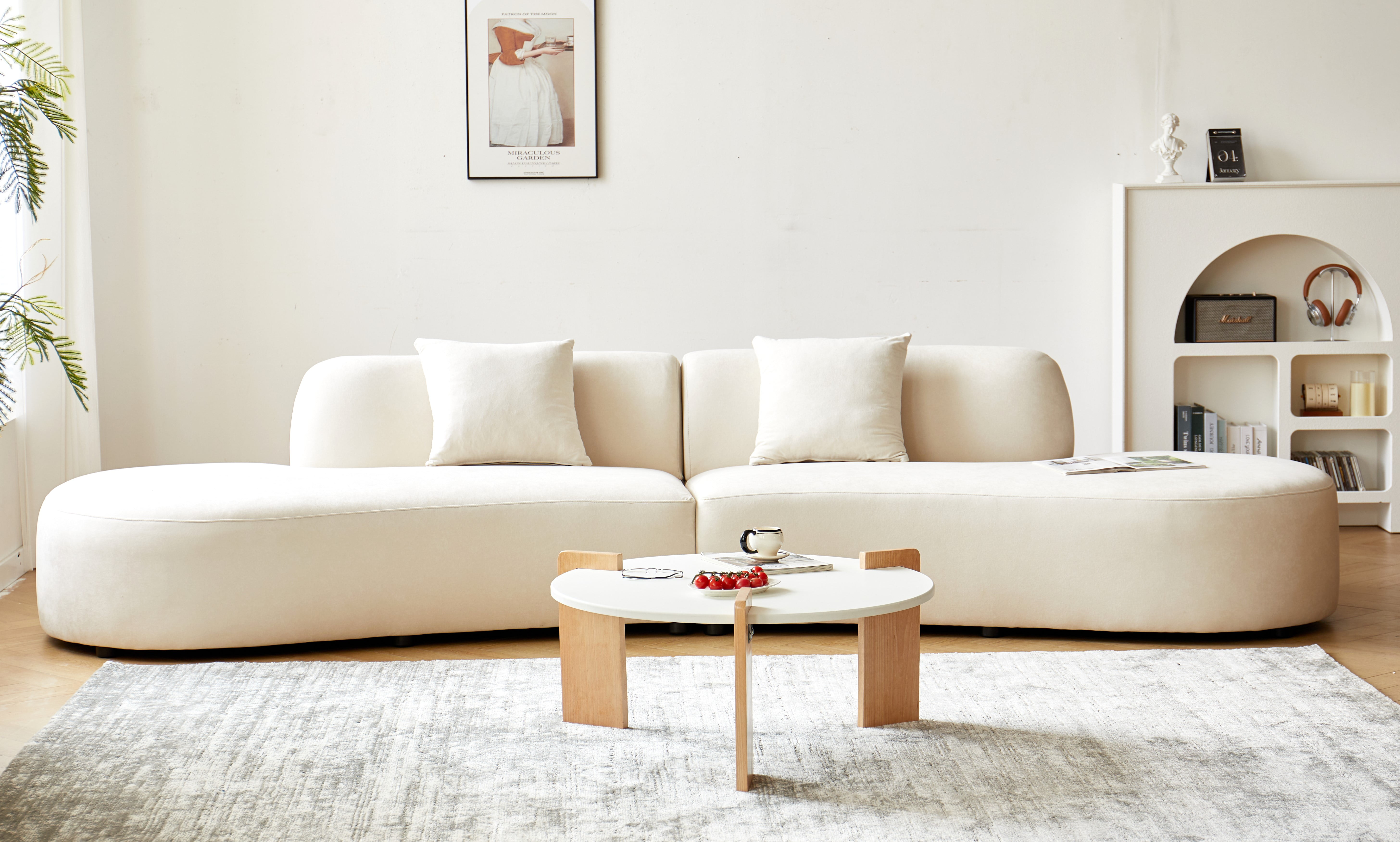 US Pride Furniture 132.3 inch Large Size Half Moon Design Curved 6-Seat Sofa with High-Density Foam Filled Ivory