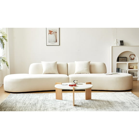 US Pride Furniture 132.3 inch Large Size Half Moon Design Curved 6-Seat Sofa with High-Density Foam Filled Ivory