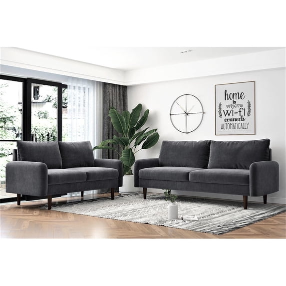US Pride Furniture 2 Piece Modern Polyester Sofa and Loveseat Set Gray
