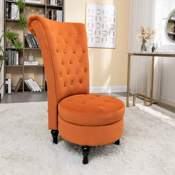 US Pride Furniture   20" Wide Velvet High Back Vanity Chair for Living Room, Red Orange