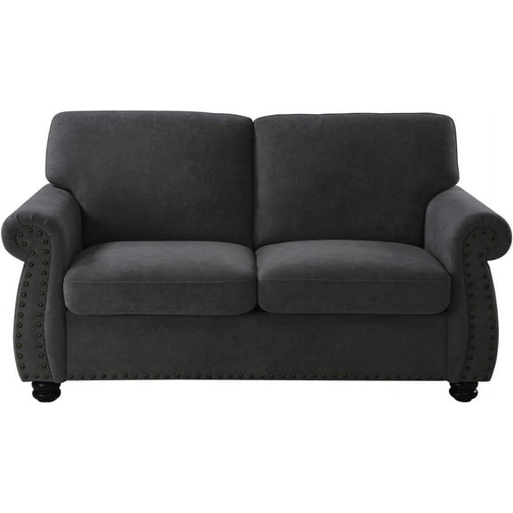 US Pride Furniture 65 in. Wide Rolled Arm Velvet Modern Rectangle Loveseat in Black For Home