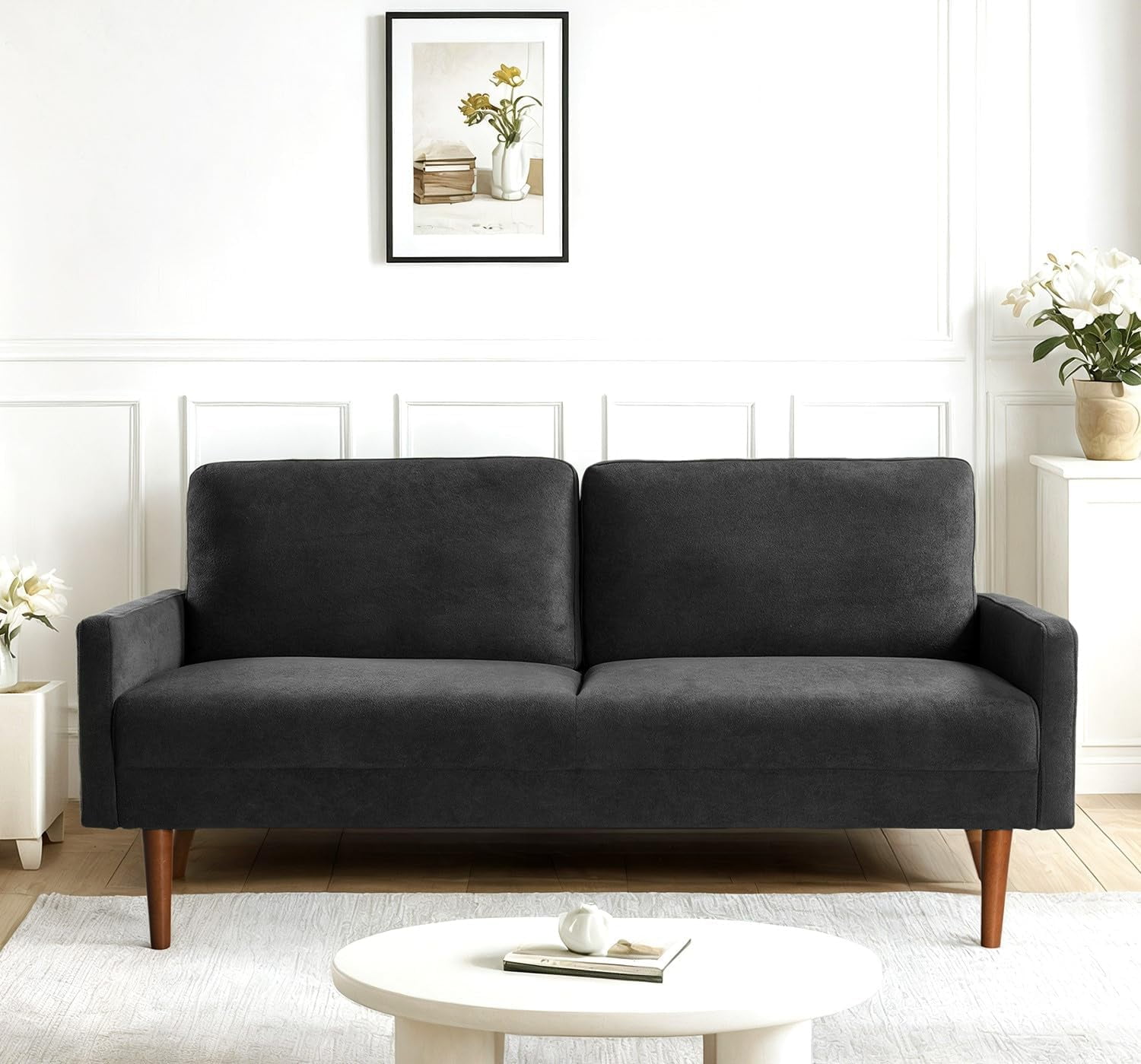US Pride Furniture 67 in. Wide Square Arm Velvet Modern Rectangle Sofa in Black