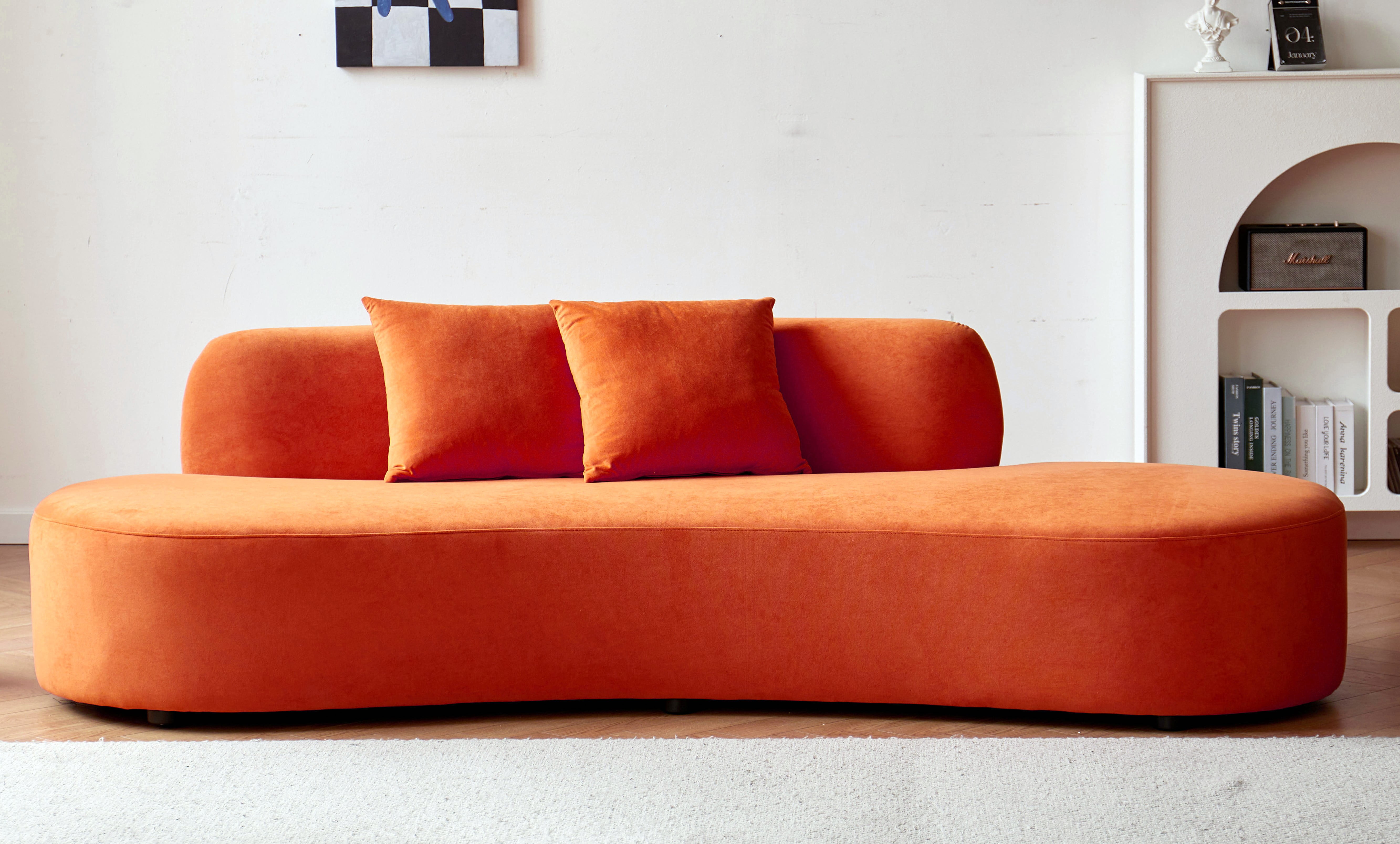 US Pride Furniture 90.2 inch Elegant Half Moon Design Curved Luxury 4-Seat Sofa with High-Density Foam Filled Red Orange