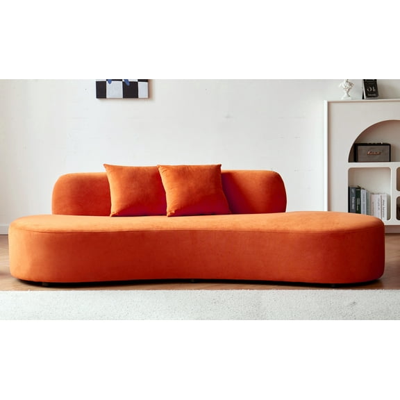 US Pride Furniture 90.2 inch Elegant Half Moon Design Curved Luxury 4-Seat Sofa with High-Density Foam Filled Red Orange