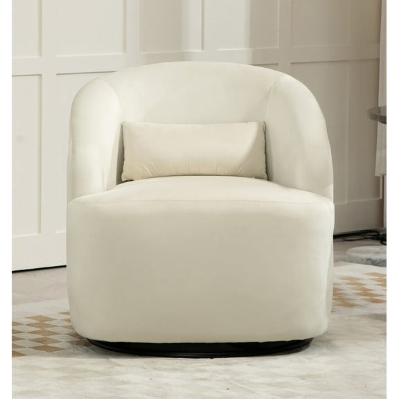 US Pride Furniture Accent Chair with Barrel-shaped Design and 360 Degree Swivel Feature Beige