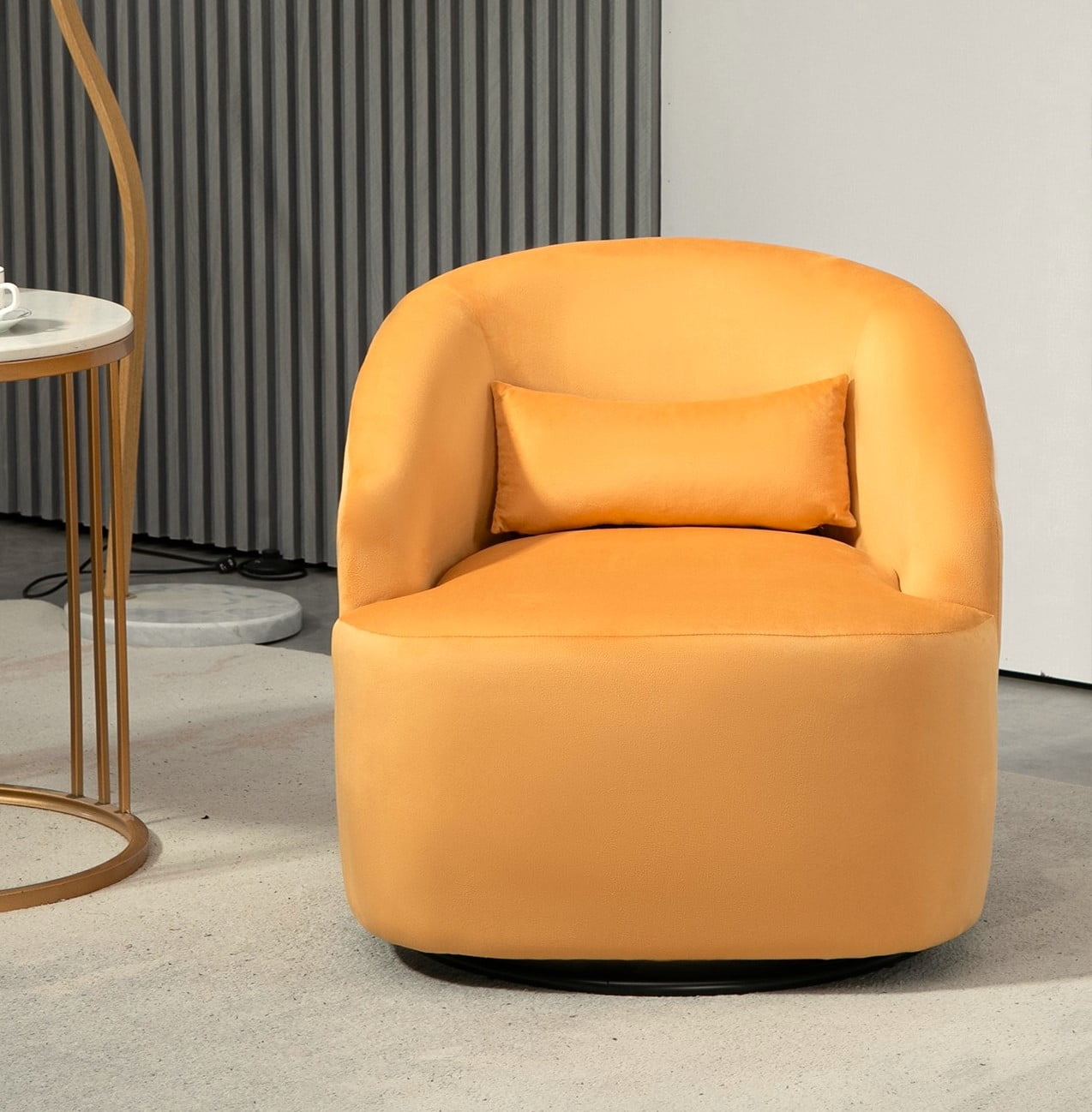 US Pride Furniture Accent Chair with Barrel-shaped Design and 360 Degree Swivel Feature Mustard Yellow
