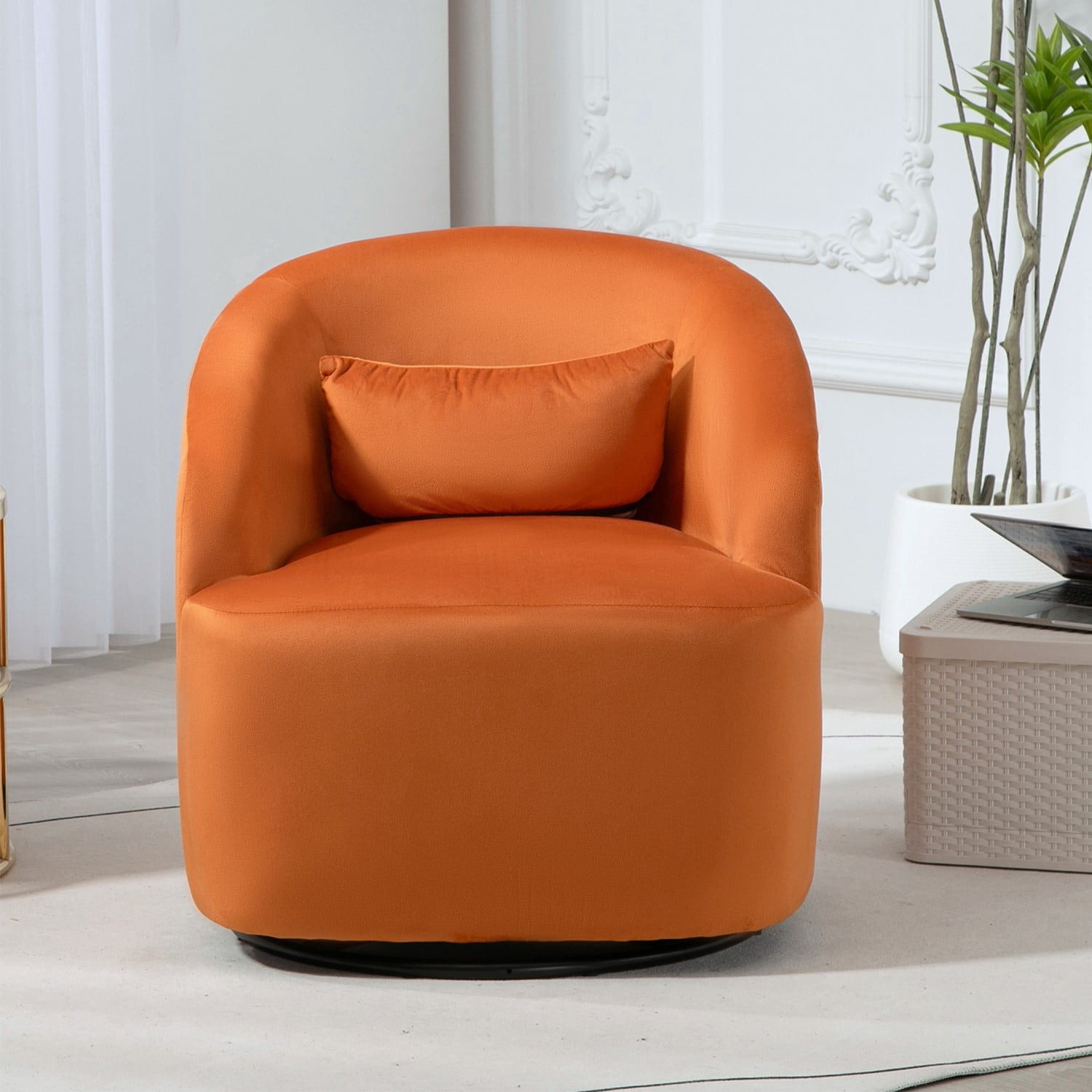 US Pride Furniture Accent Chair with Barrel-shaped Design and 360 Degree Swivel Feature Red Orange