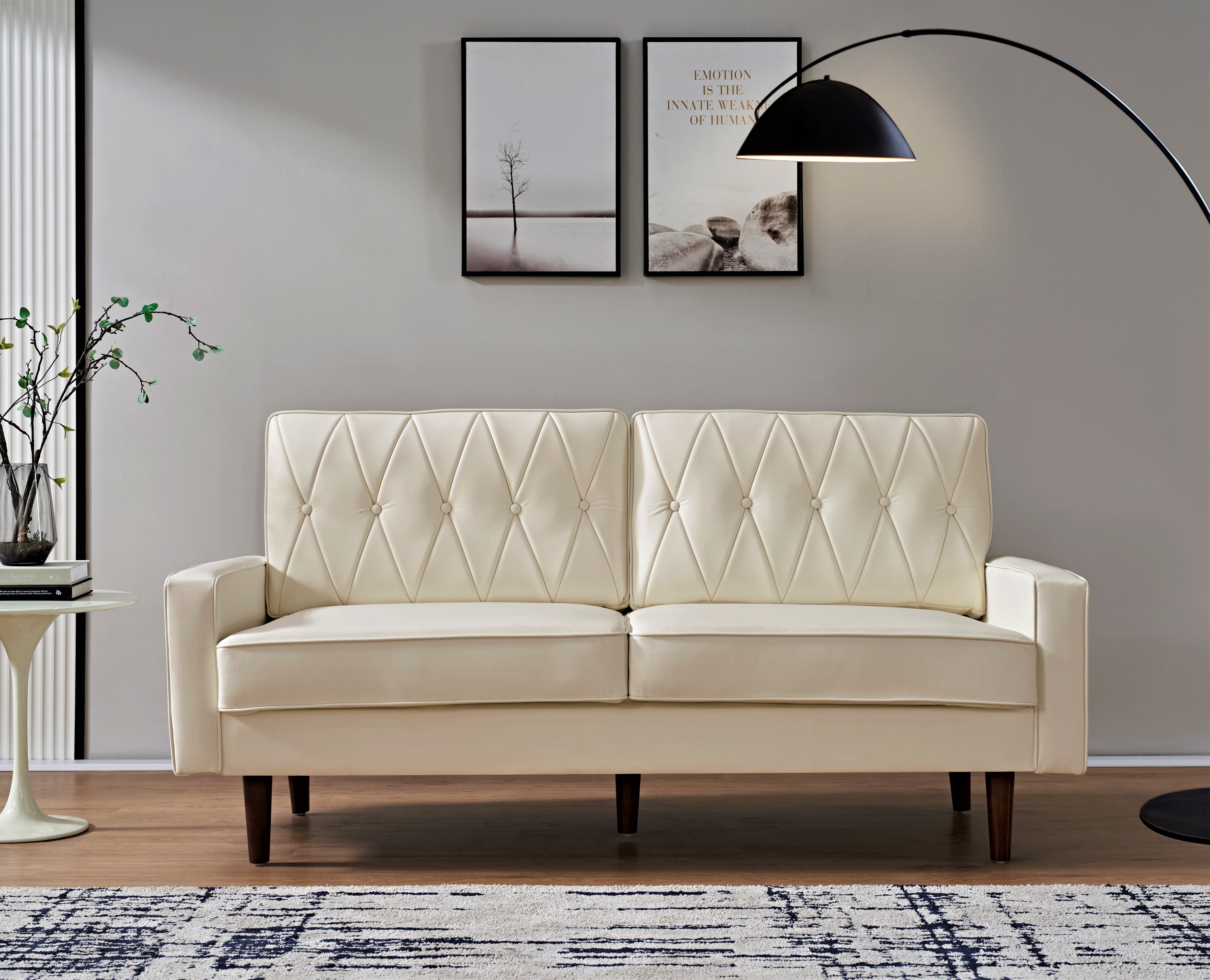 US Pride Furniture Acire 69.3" Faux Leather Cushion Back Sofa, White