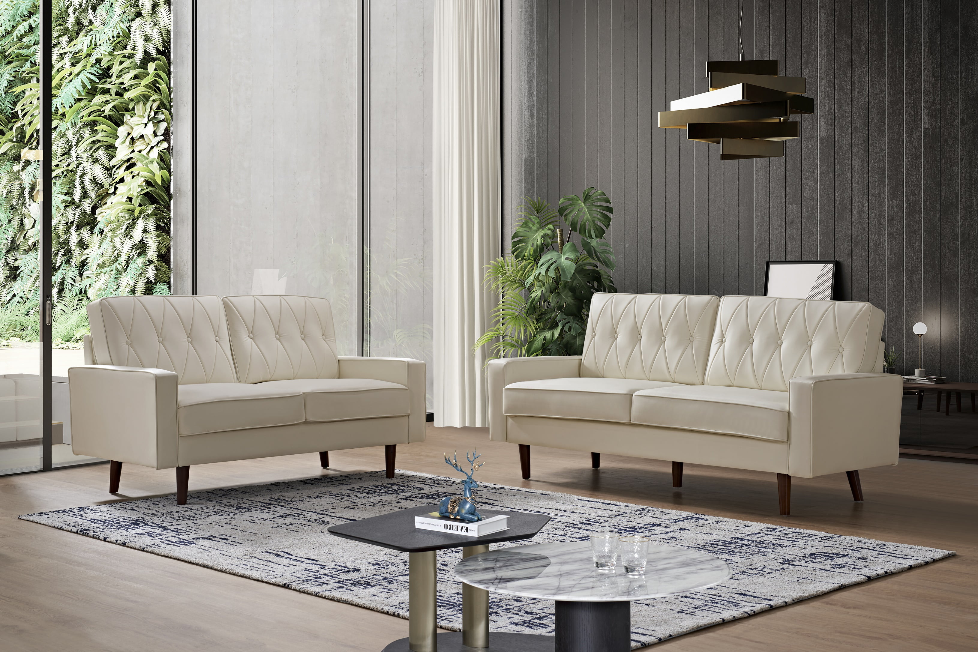US Pride Furniture Acire Faux Leather Cushion Back 2Pcs Living Room Set, White