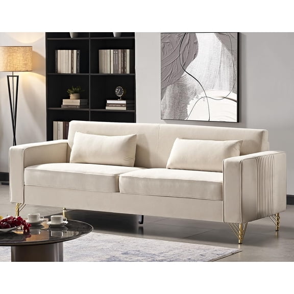 US Pride Furniture Aesthetic Velvet Sofas for Living Room 3 Seater Couch with Classic Modern Appeal and Luxurious Soft Comfort Easy to Maintain 85.8Wx30.7Dx31.5H Beige