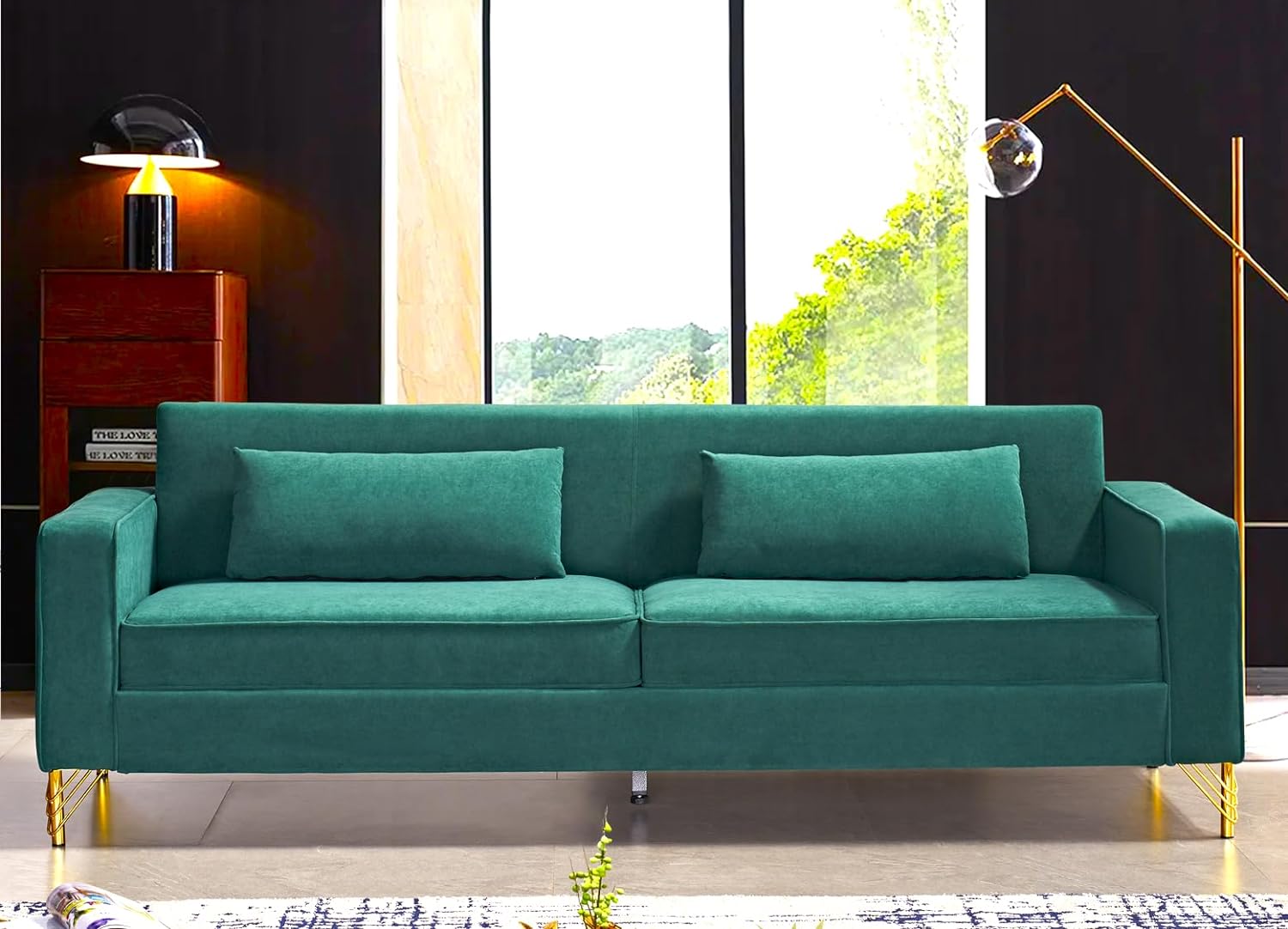 US Pride Furniture Aesthetic Velvet Sofas for Living Room 3 Seater Couch with Classic Modern Appeal and Luxurious Soft Comfort Easy to Maintain 85.8Wx30.7Dx31.5H Green