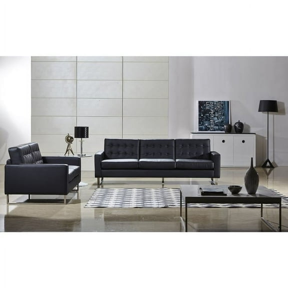 US Pride Furniture Angela Modern Button Tufted Bonded Leather 2-Pc Sofa and Loveseat, Black, S5033-2PC