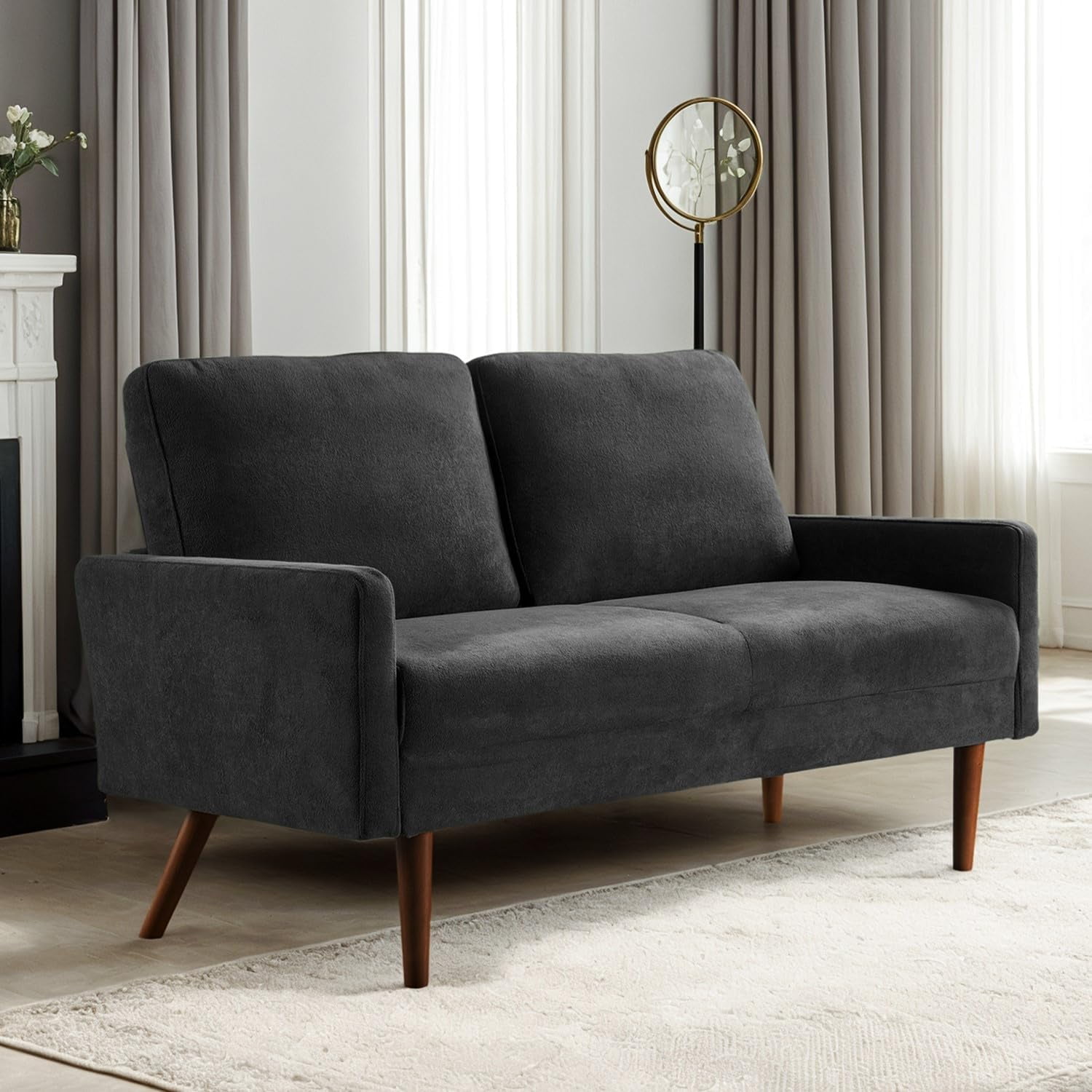 US Pride Furniture Angles 56 in. Wide Square Arm Velvet Modern Rectangle Loveseat in Black