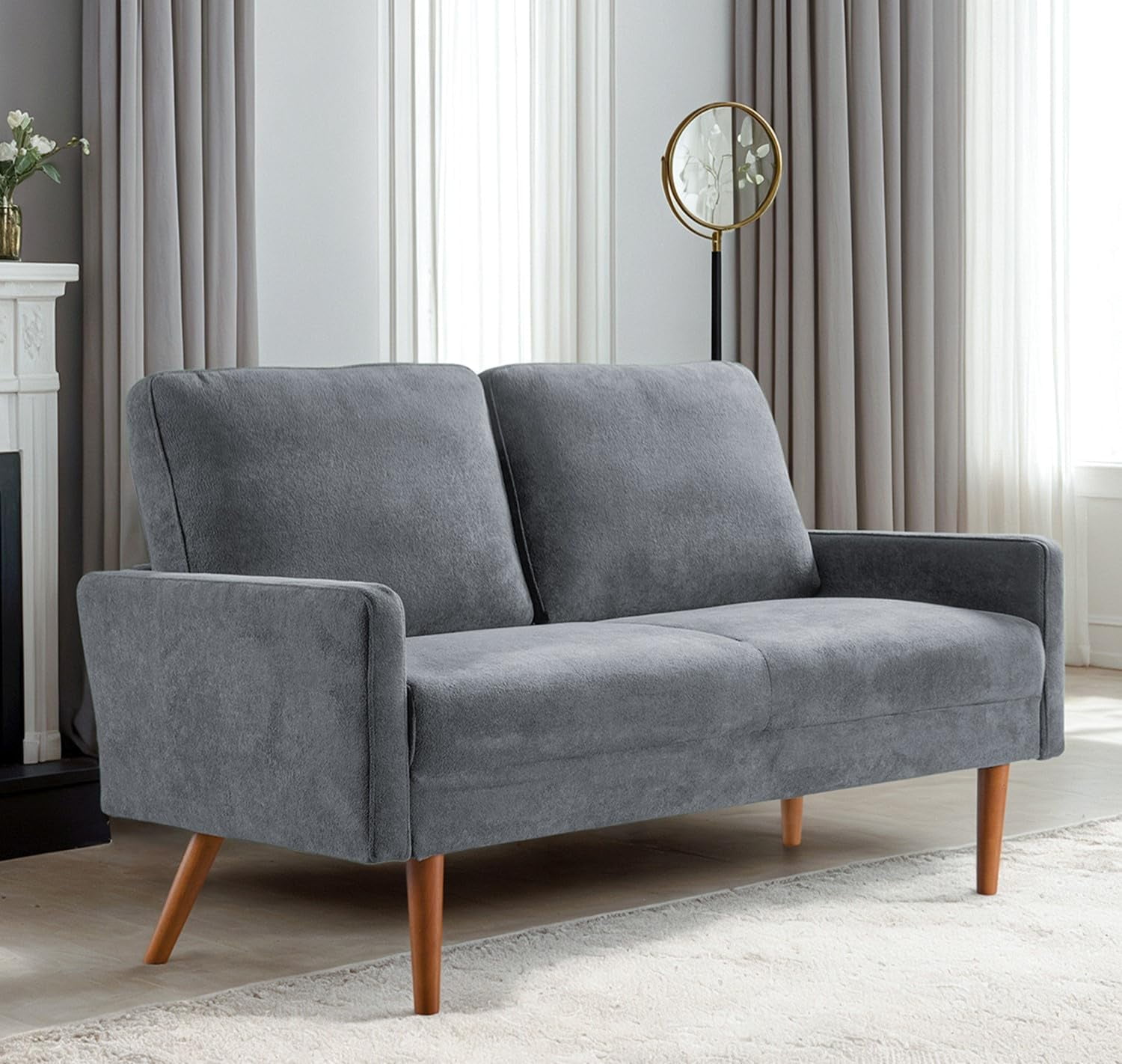 US Pride Furniture Angles 56 in. Wide Square Arm Velvet Modern Rectangle Loveseat in Grey