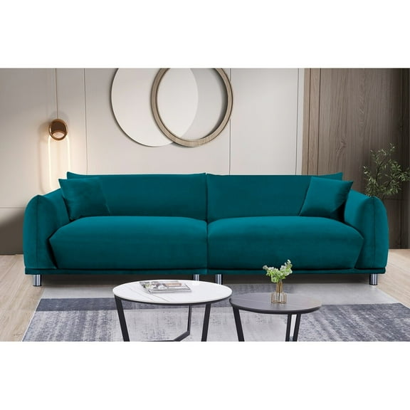 US Pride Furniture Bernadine 88.2''W Metal Legs Velvet Sofa, Greenish Blue