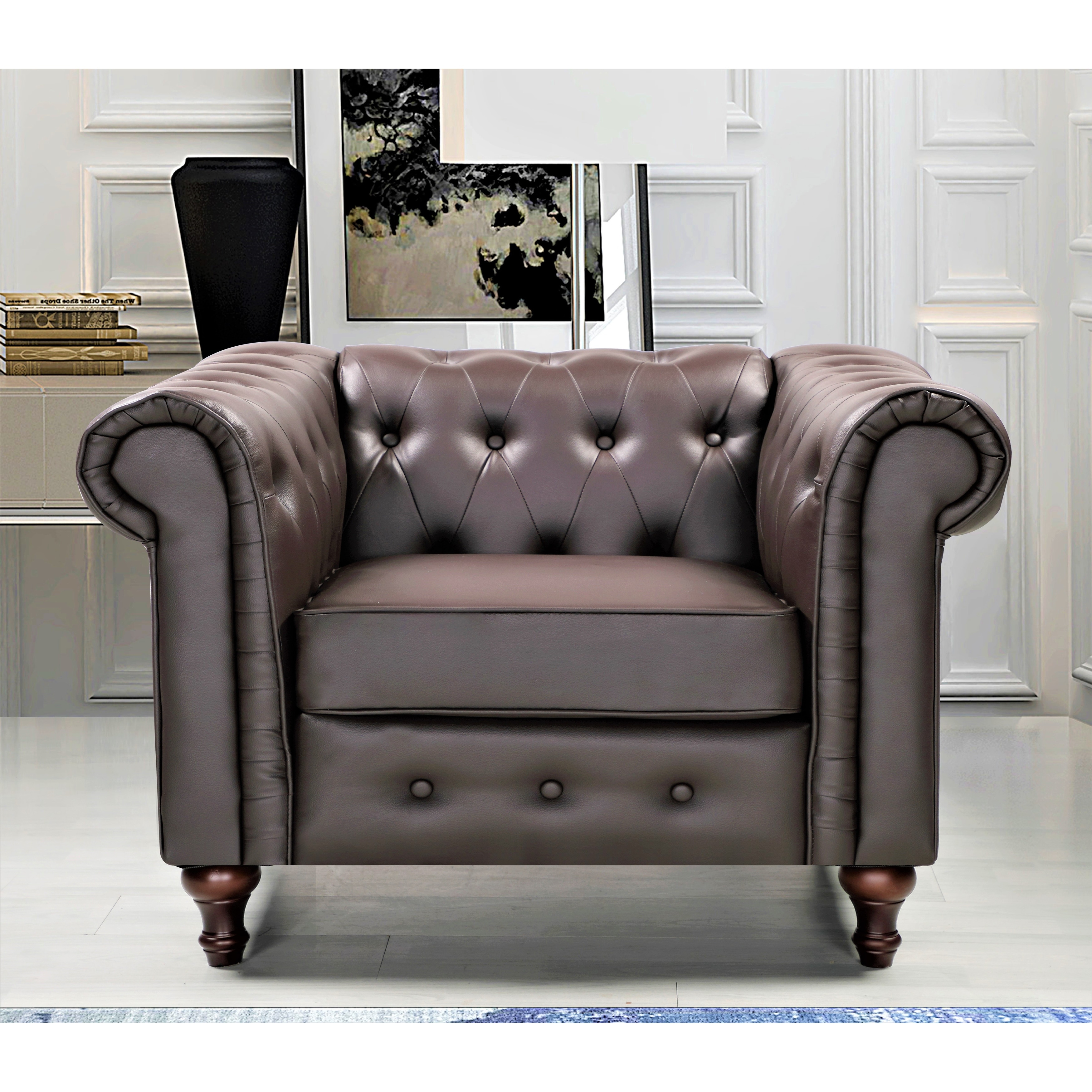 US Pride Furniture Brooks Classic Chesterfield Sofa Chair Brown