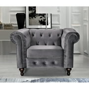 US Pride Furniture Brooks Classic Chesterfield Sofa Chair Grey Velvet Velvet