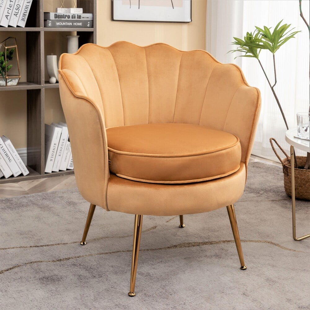 US Pride Furniture Cavett 28.3" Wide Velvet Barrel Chair with Gold Metal Legs, Mustard Yellow