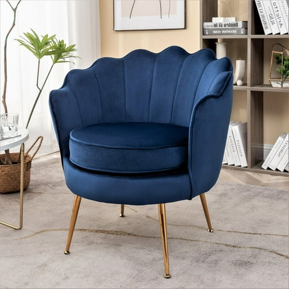 US Pride Furniture Cavett 28.3" Wide Velvet Barrel Chair with Gold Metal Legs, Navy Blue