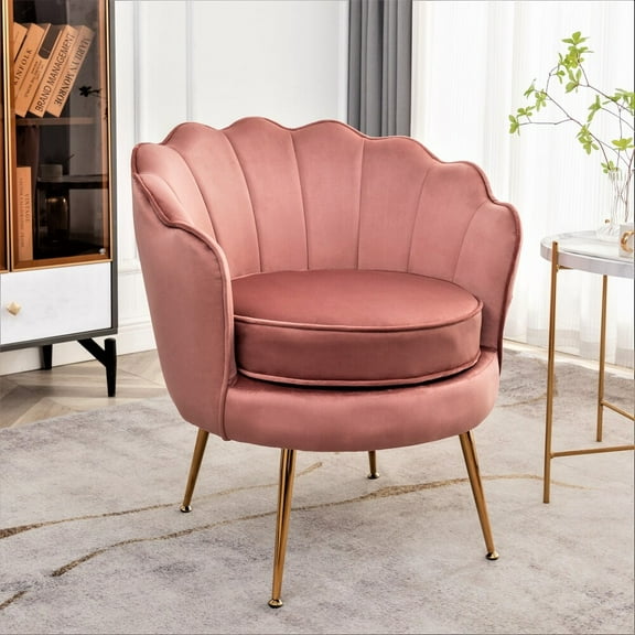 US Pride Furniture Cavett 28.3" Wide Velvet Barrel Chair with Gold Metal Legs Rose