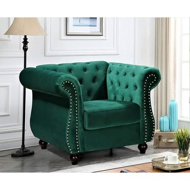 US Pride Furniture Chester 40.55 in. Wide Rolled Arm Velvet Modern Straight living Room Chair, Green