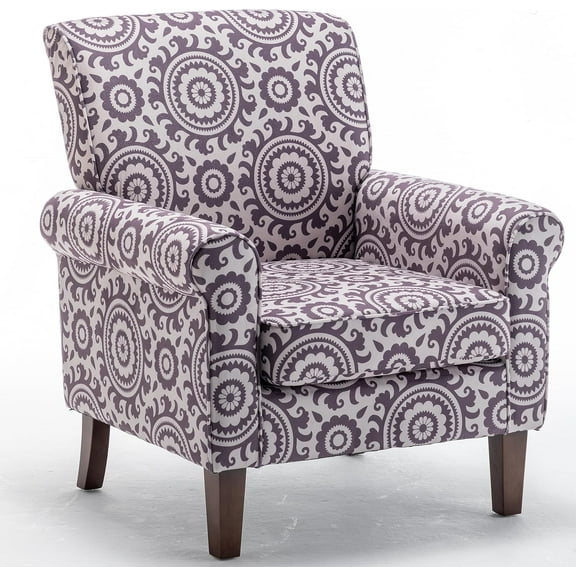 US Pride Furniture Classic Accent Armchair with Birch Wood Frame and Comfortable Rolled Armrests Arm Chairs for Living Room Bedroom and Office Décor 02 Printed Fabric