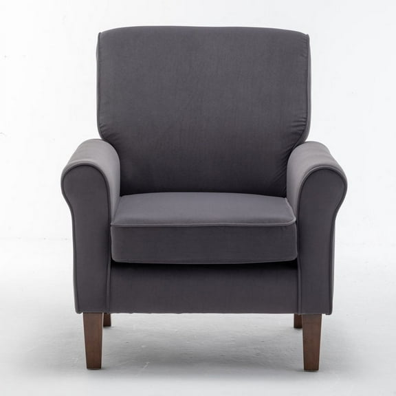 US Pride Furniture Classic Accent Armchair with Birch Wood Frame and Comfortable Rolled Armrests Arm Chairs for Living Room Bedroom and Office Décor Grey