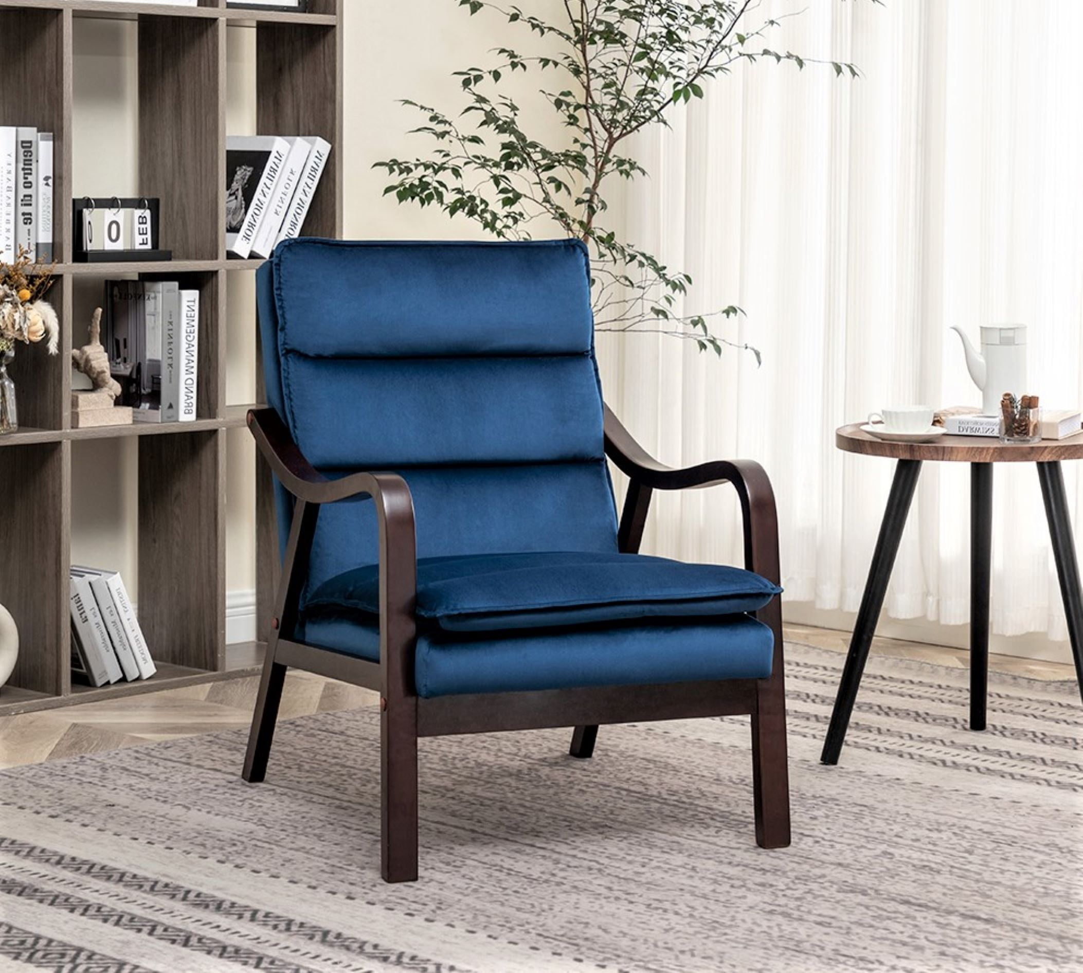 US Pride Furniture Clovis 24.8" Wide Mid-Century Modern Velvet Armchair, Dark Blue