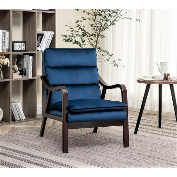 US Pride Furniture Clovis 24.8" Wide Mid-Century Modern Velvet Armchair, Dark Blue