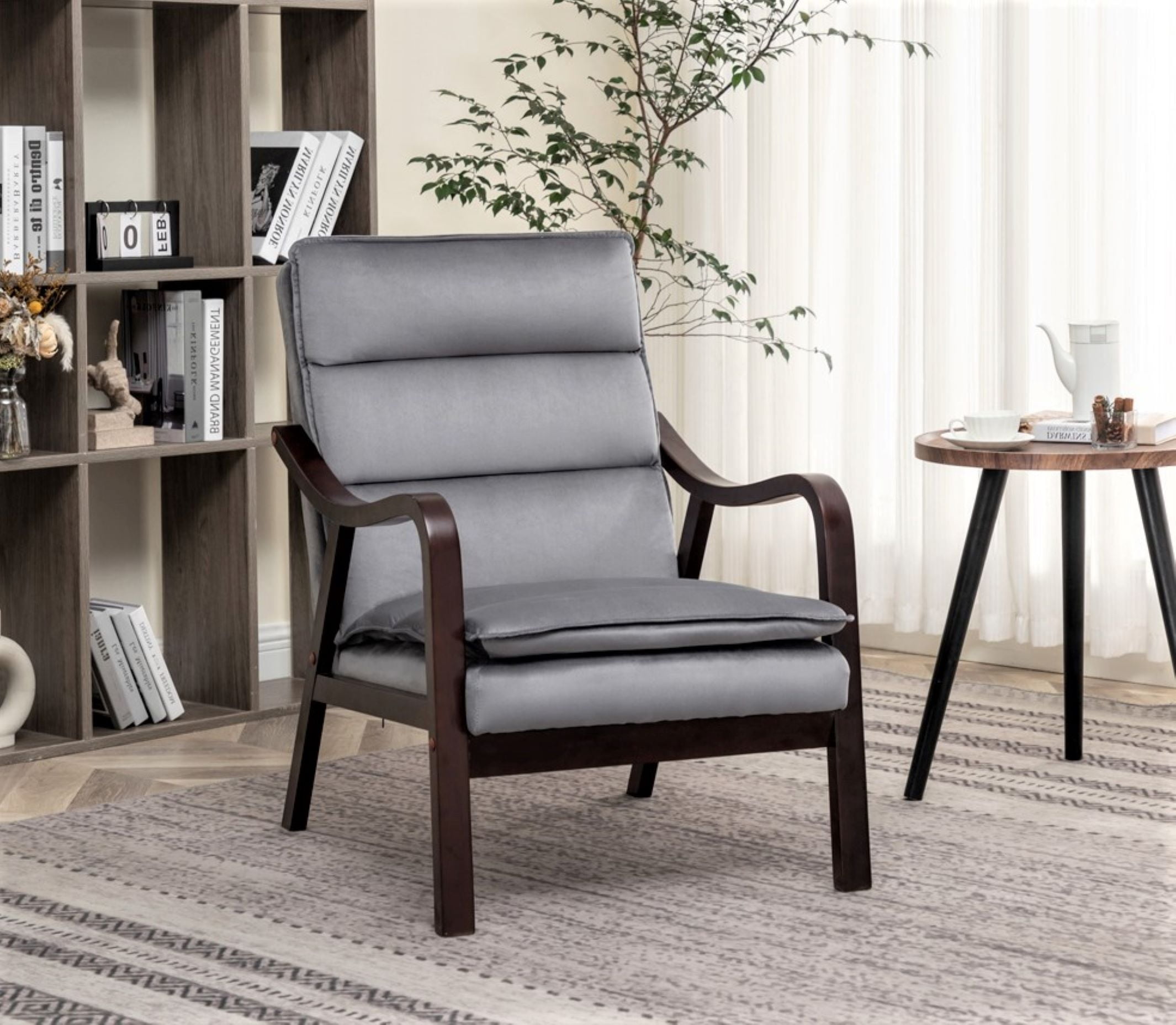 US Pride Furniture Clovis 24.8" Wide Mid-Century Modern Velvet Armchair, Gray