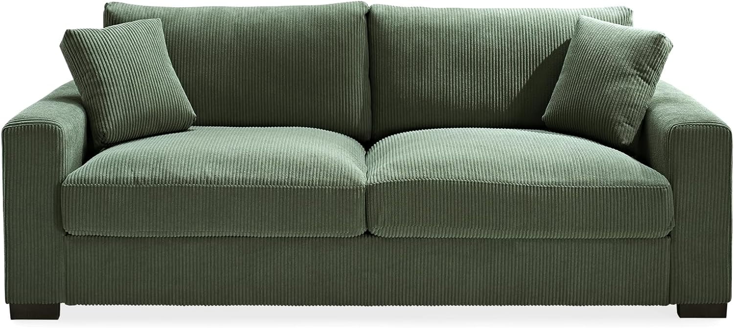 US Pride Furniture Corduroy Luxe 3-Seater Sofa with 2 Toss Pillows, Green