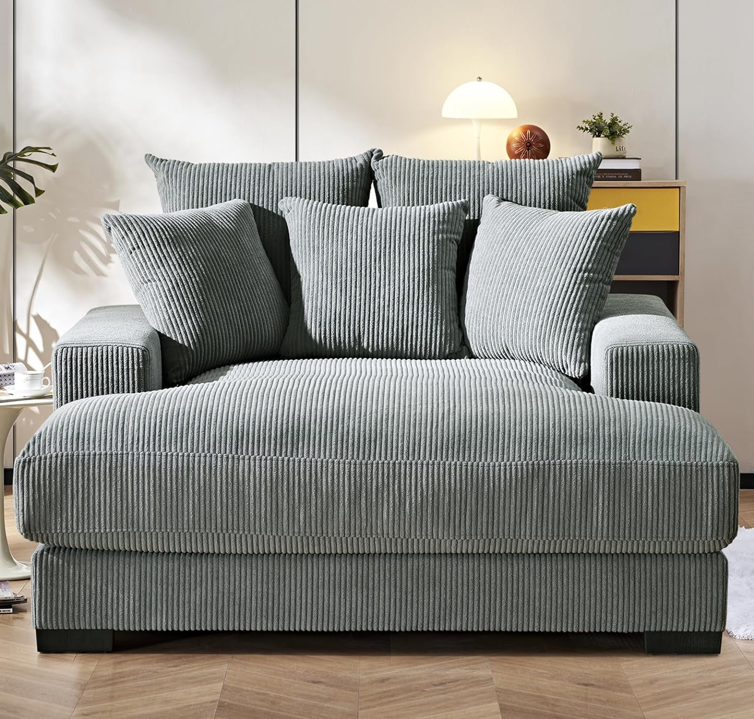 US Pride Furniture Corduroy Luxurious Chaise Lounge Sofa, Gray