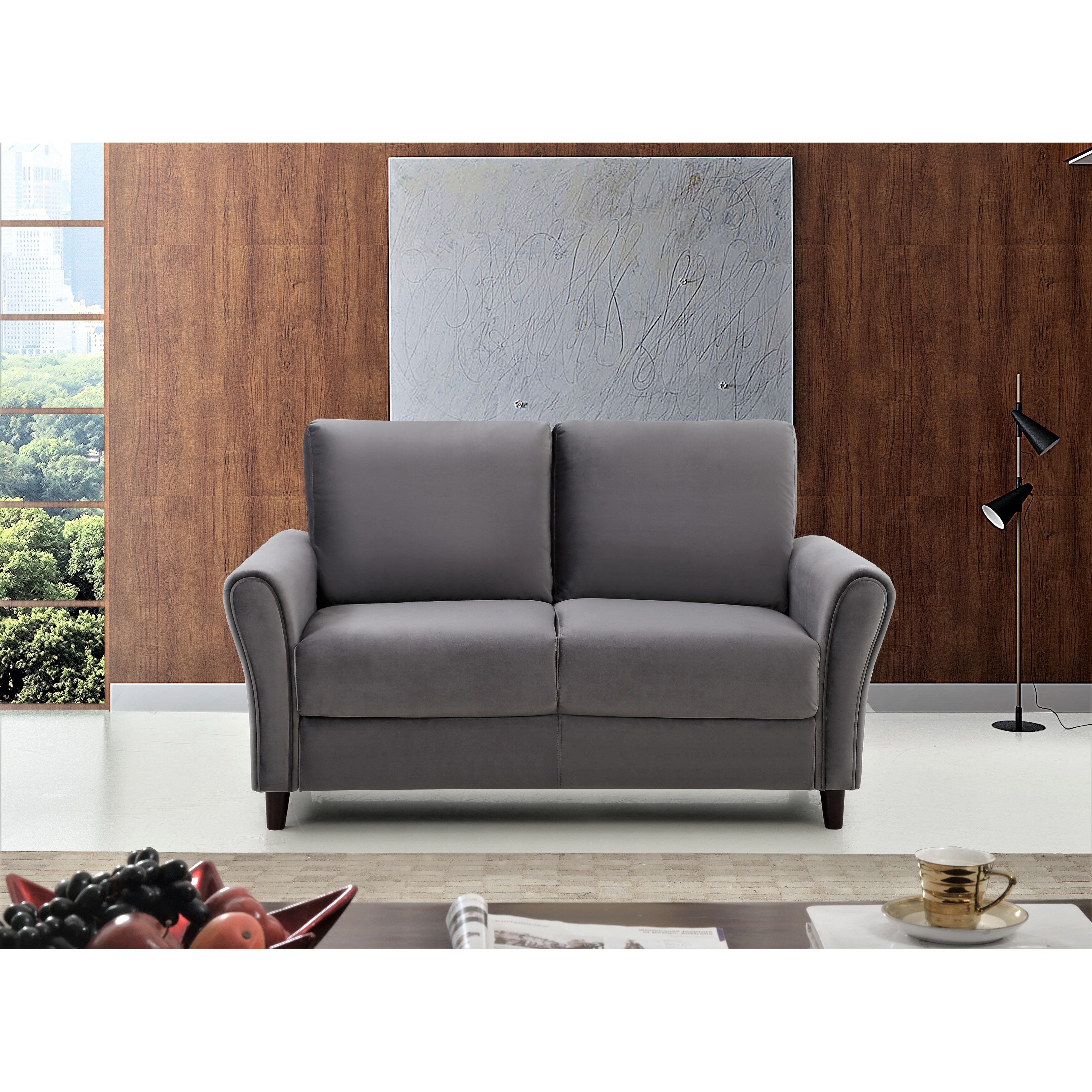 US Pride Furniture Corel Plush Velvet Loveseat w/ sloped arms Grey