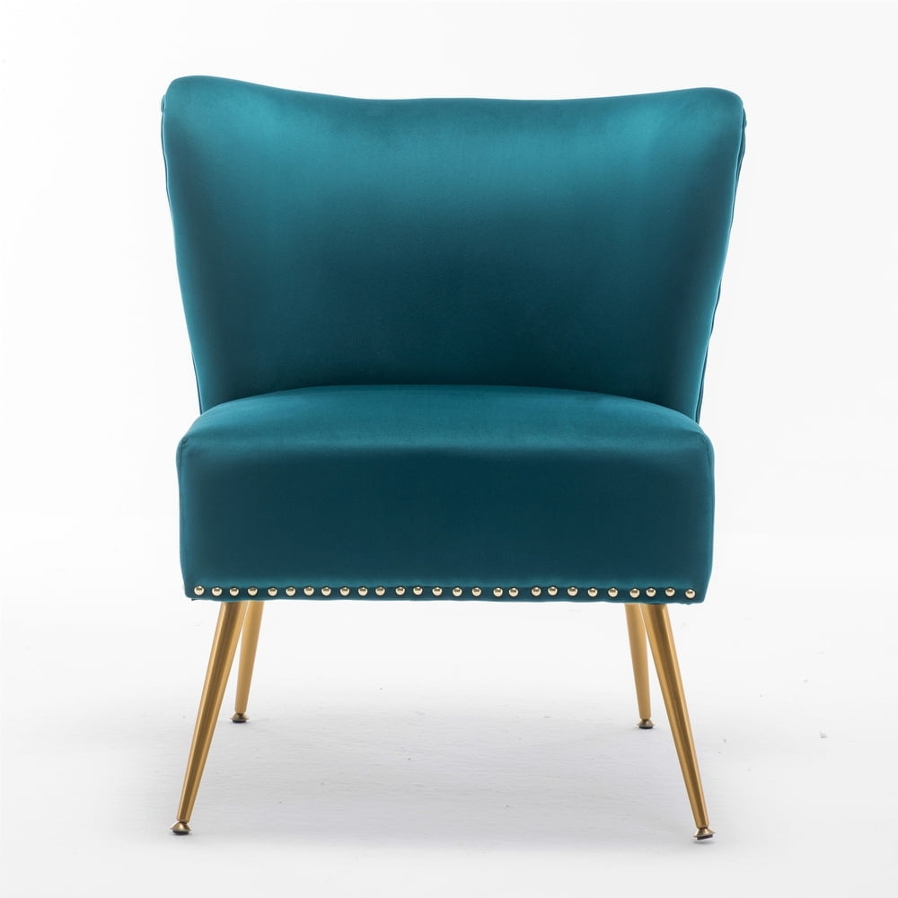 US Pride Furniture Corisha 25"W Velvet Armless Accent Chair, Bluenish Green